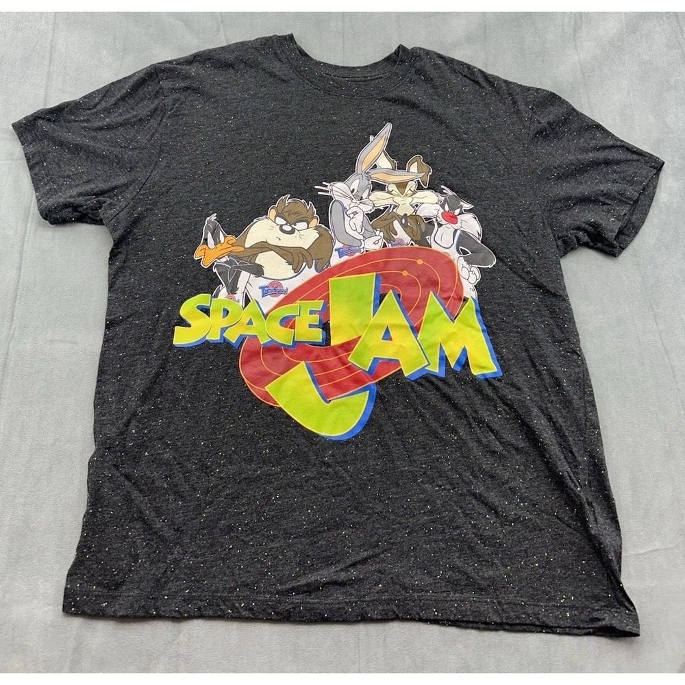 Space Jam Mens XL Black Cotton Short Sleeve Crew Neck Graphic TShirt Bugs‎ Taz